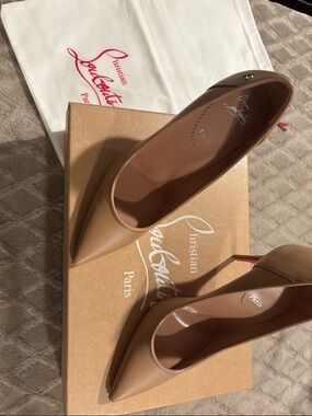 Christian Louboutin Tan Leather Pointed-Toe Stiletto Pumps